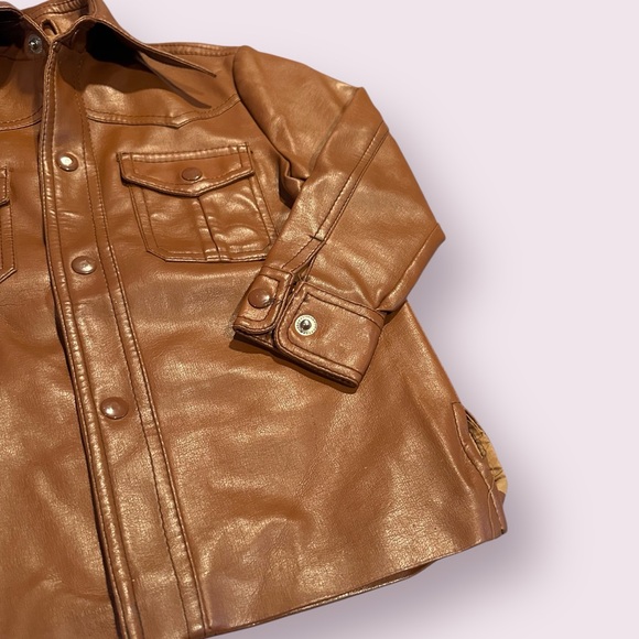 Youth Vintage 1970's Faux Leather Brown Snap Button Retro Jacket Size 6 - Picture 3 of 13